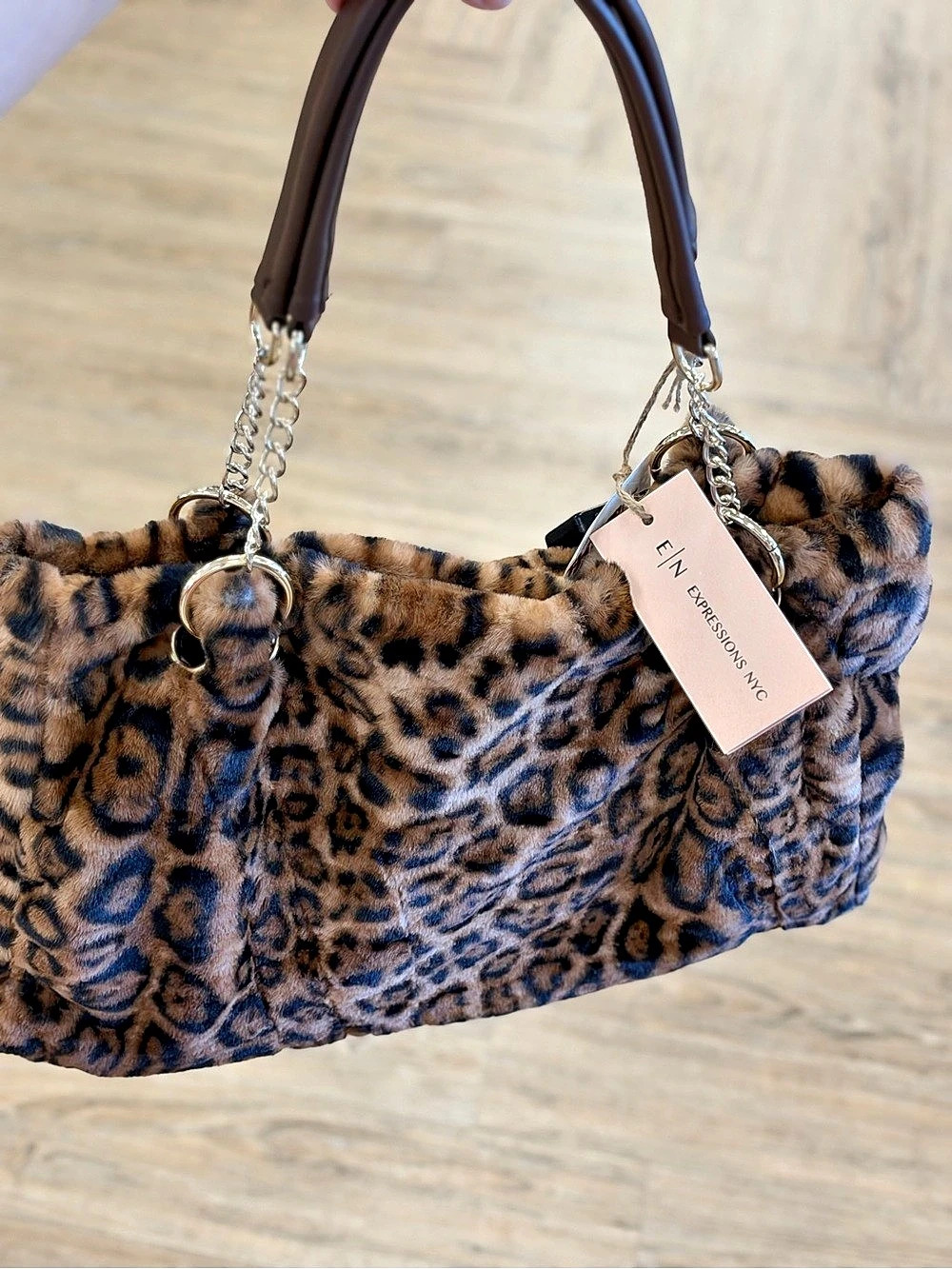 Expressions NYC Slouchy Faux Fur Leopard Print Tote Bag